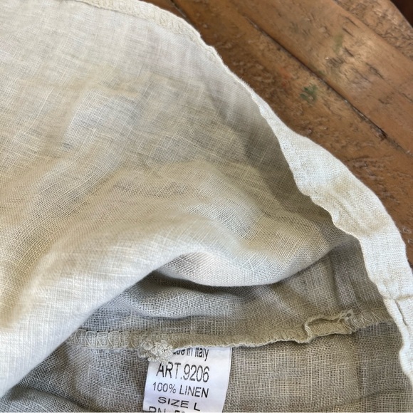 Valentina naldi Italian natural linen vneck cinch waist mini dress large nwt - Picture 4 of 7